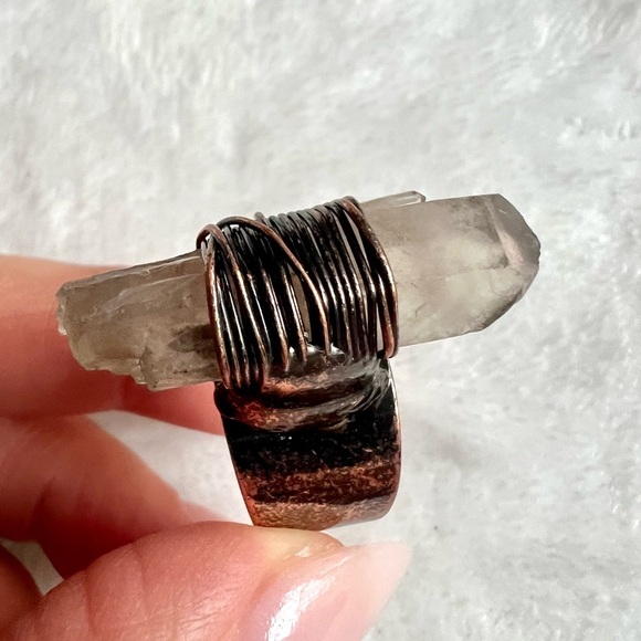 Smoky Quartz Bullet Adjustable Electroplated Ring - Picture 13 of 13